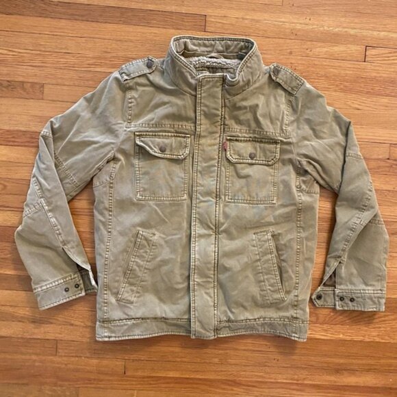 Levis Jacket Mens Small Olive Green Sherpa Lined Field Military Utility Canvas - Picture 1 of 12